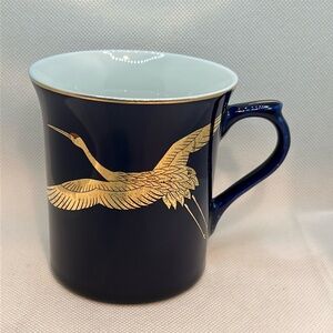 Takahashi San Francisco Cobalt Blue Gold Crane Bird Mug Cup Tea Coffee